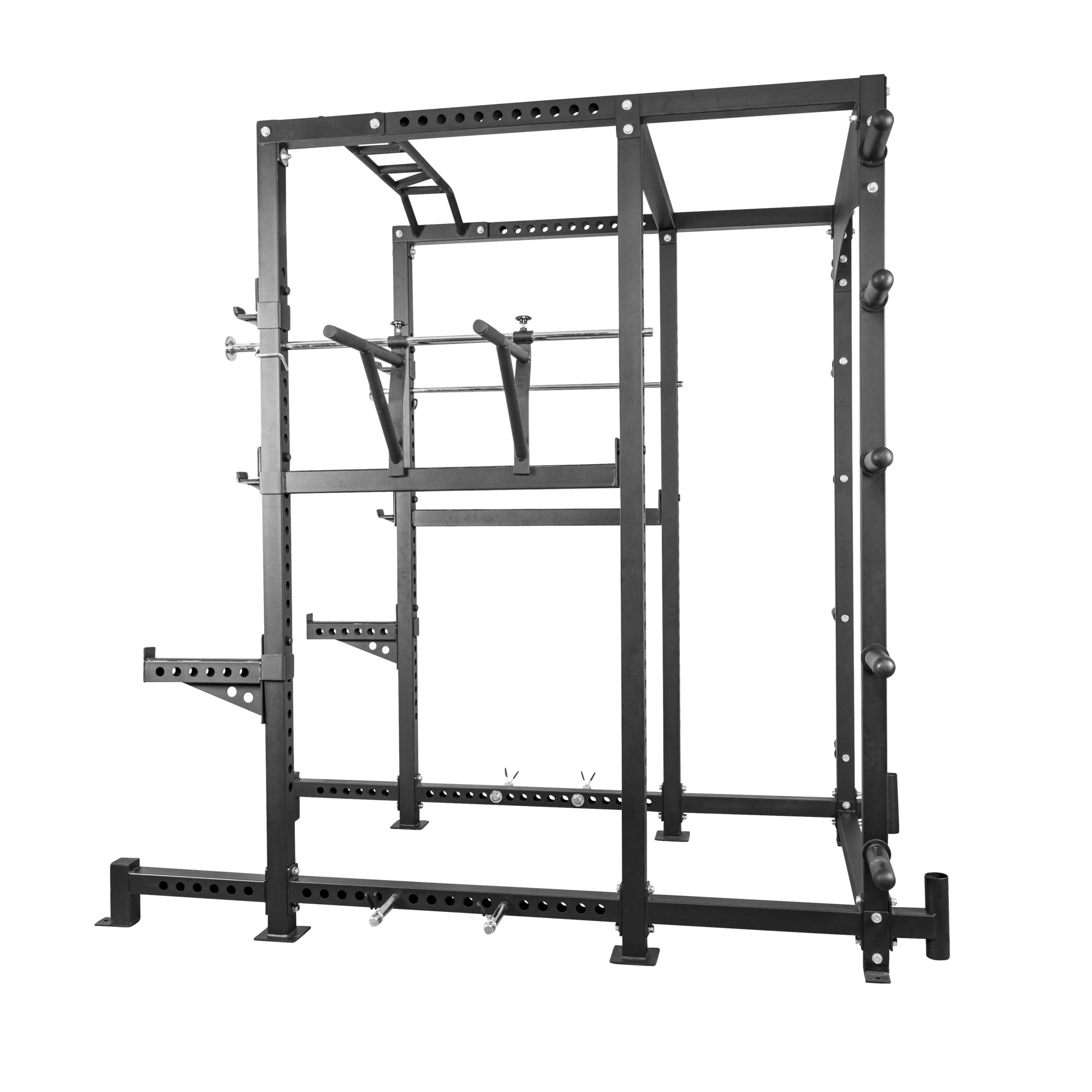 Power Rack EXTREME – Monipuolinen Kyykkyräkki / Kyykkyhäkki 400 kg, Leuanvetotanko ja Dippikahvat, Musta