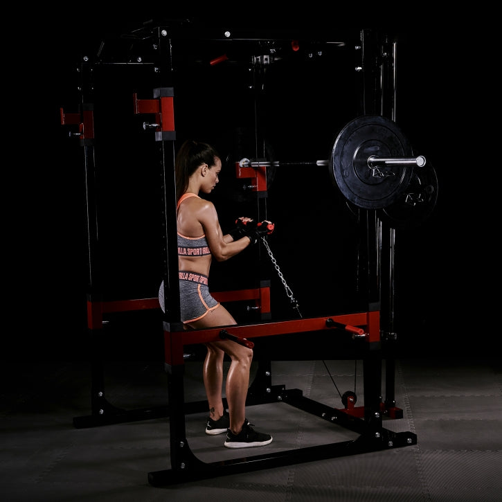 Power Rack / Kyykkyhäkki Ala- ja Ylätaljalla – Leuanvetotanko & Dippikahvat, Musta/Punainen