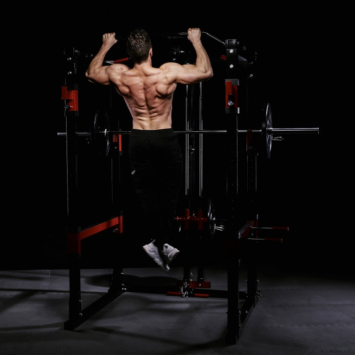 Power Rack / Kyykkyhäkki Ala- ja Ylätaljalla – Leuanvetotanko & Dippikahvat, Musta/Punainen