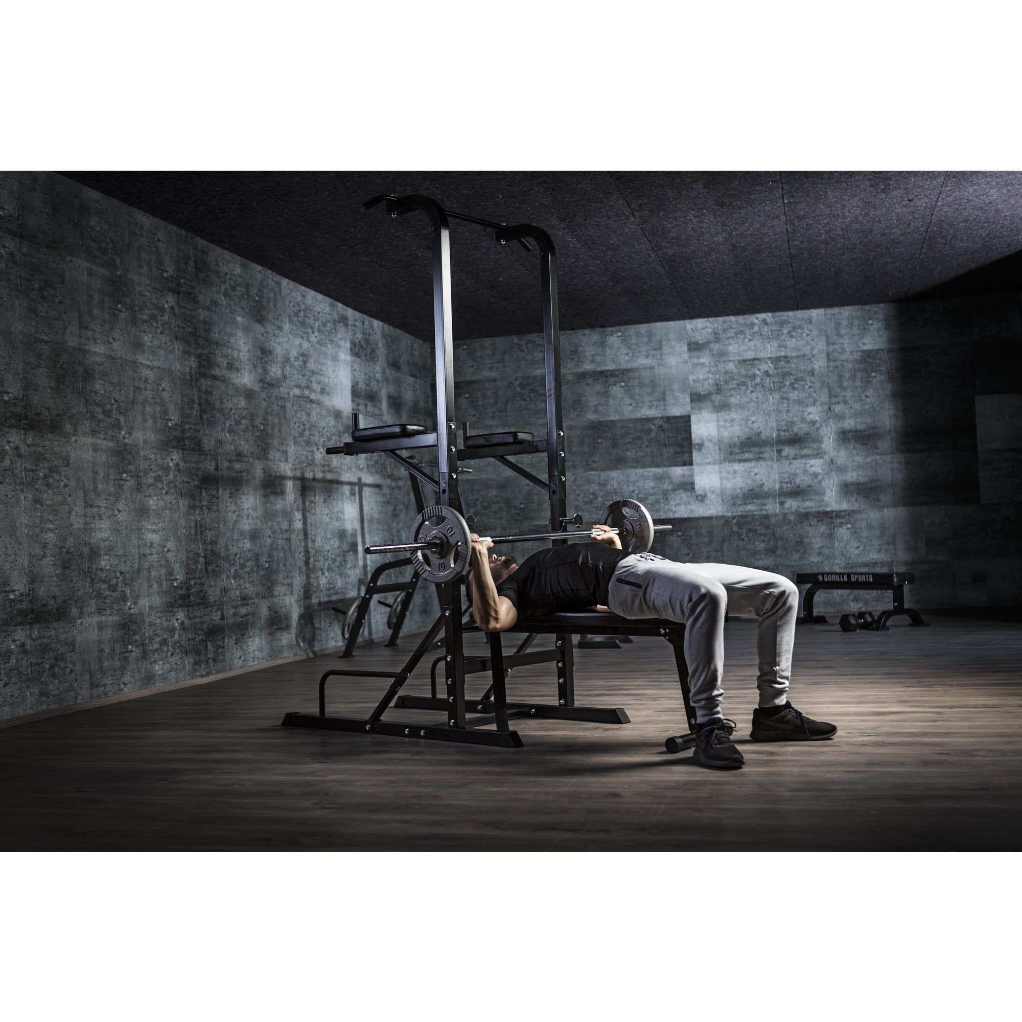 Monipuolinen Power Tower / Voimatorni Penkillä  203x74x222cm Musta