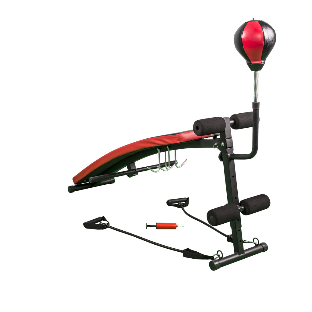 Säädettävä Vatsalihaspenkki Nyrkkeilypallolla Ja Vastusnauhoilla Musta/Punainen