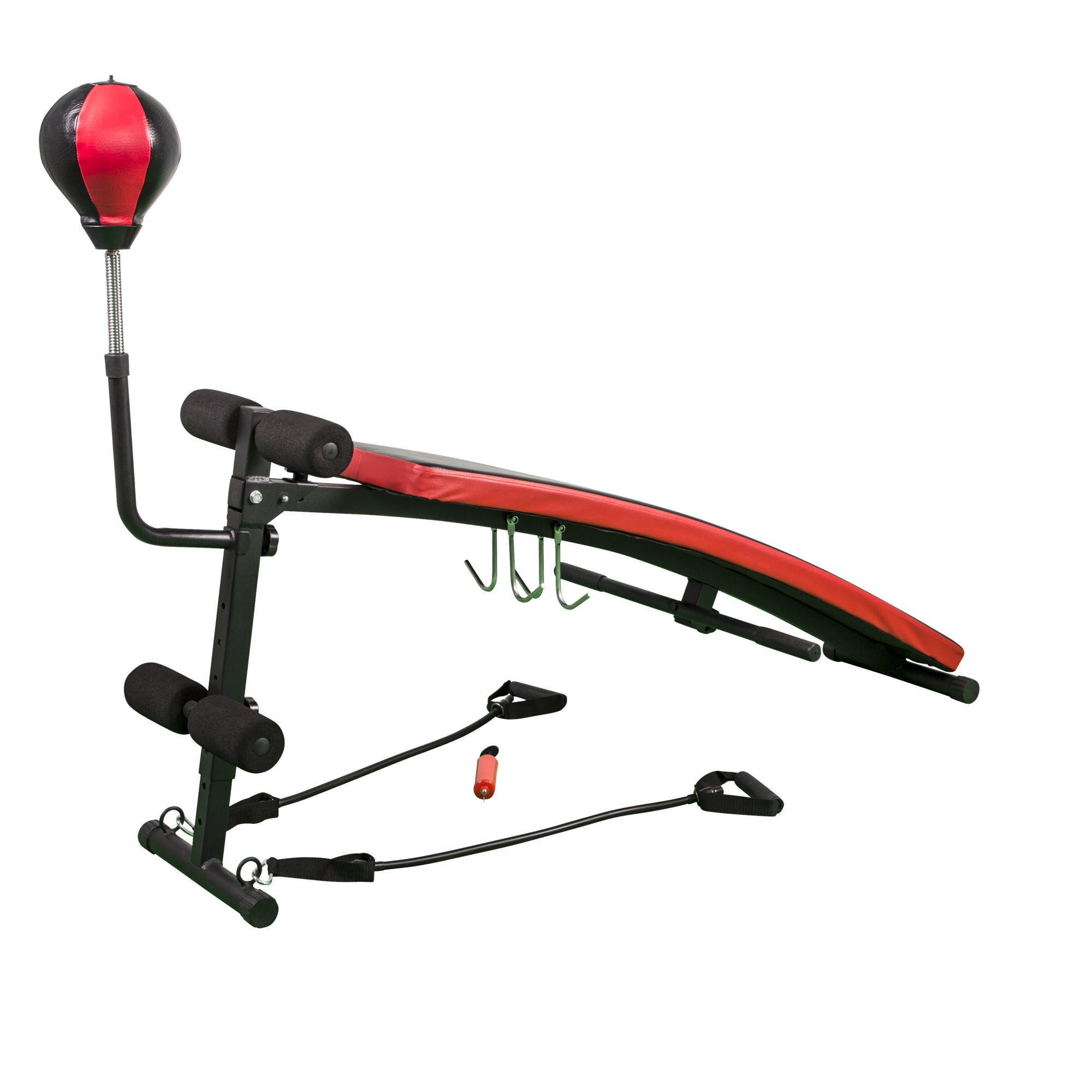 Säädettävä Vatsalihaspenkki Nyrkkeilypallolla Ja Vastusnauhoilla Musta/Punainen