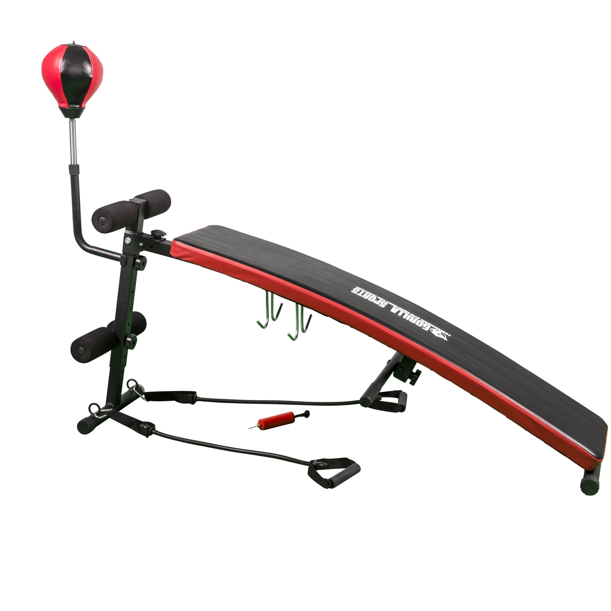 Säädettävä Vatsalihaspenkki Nyrkkeilypallolla Ja Vastusnauhoilla Musta/Punainen