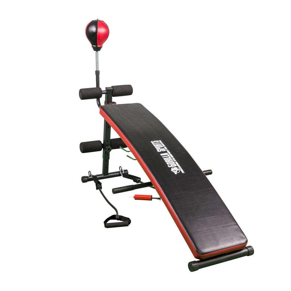 Säädettävä Vatsalihaspenkki Nyrkkeilypallolla Ja Vastusnauhoilla Musta/Punainen