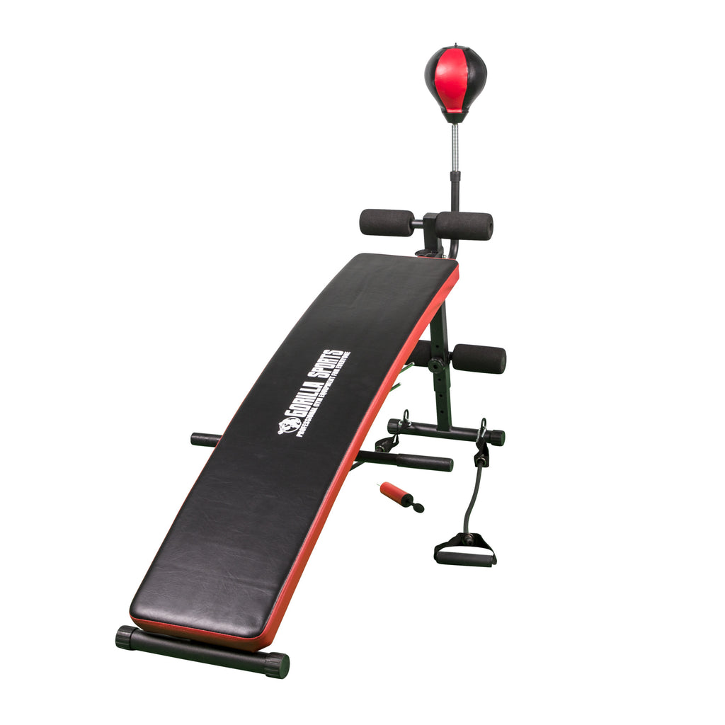 Säädettävä Vatsalihaspenkki Nyrkkeilypallolla Ja Vastusnauhoilla Musta/Punainen