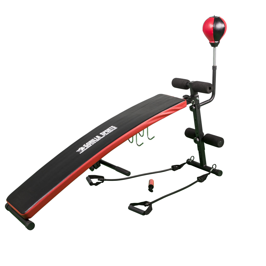 Säädettävä Vatsalihaspenkki Nyrkkeilypallolla Ja Vastusnauhoilla Musta/Punainen