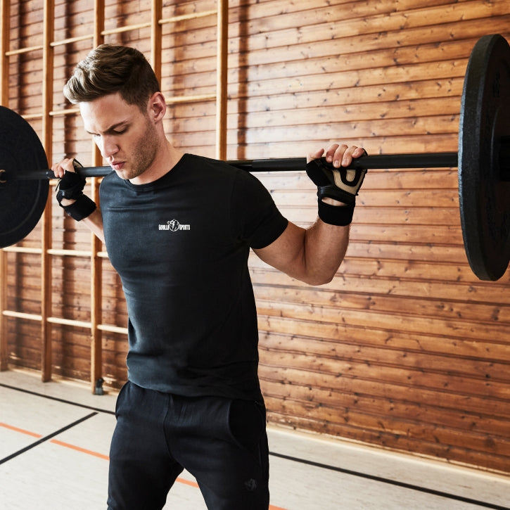 Treenihanskat / Salihanskat Säädettävällä Rannetuella, S-XL Musta/Harmaa