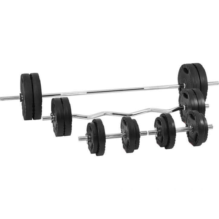 Säädettävä Painonnostopenkki Musta + Vinyylinen Tri Grip Levytankosarja 100kg