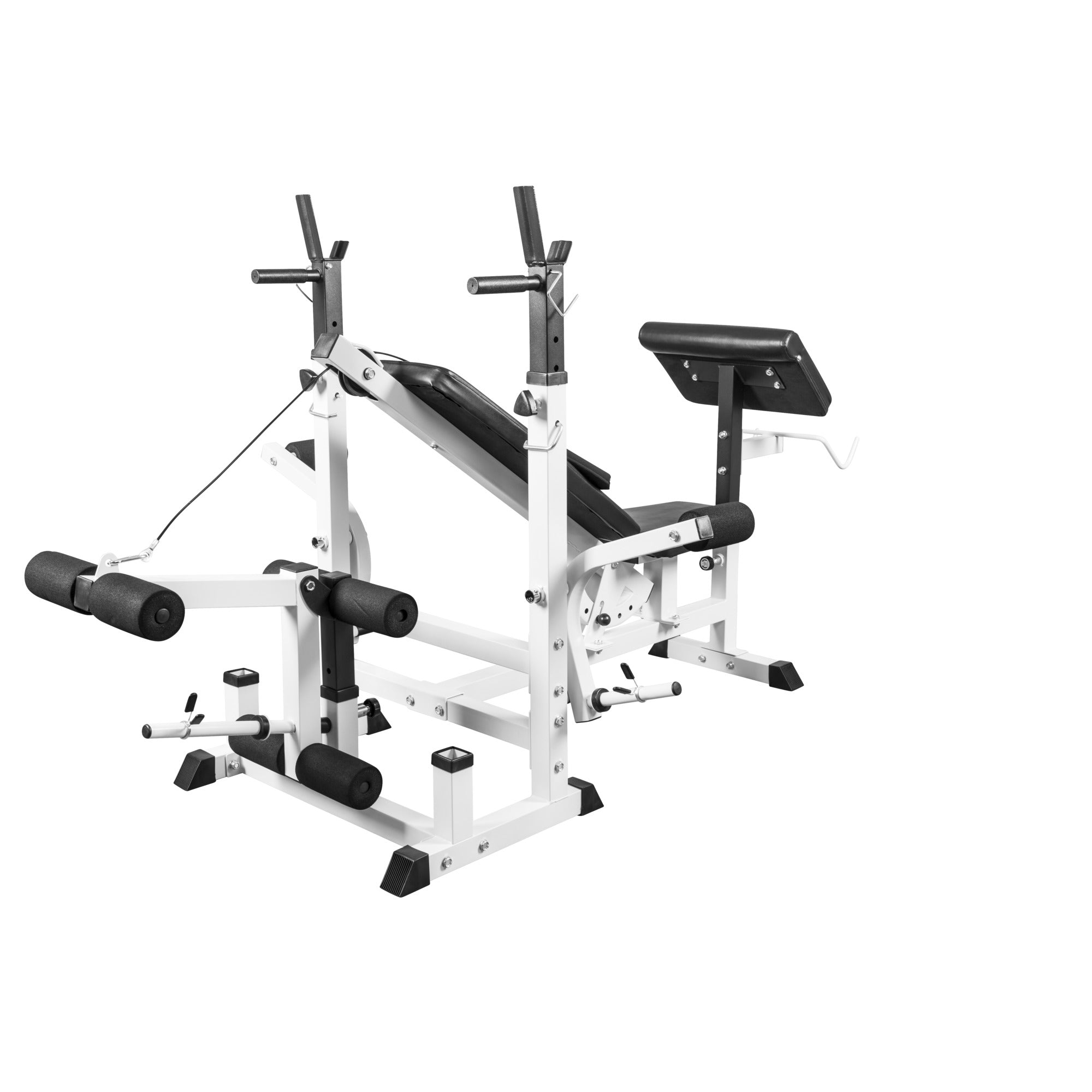 Säädettävä Monitoimipenkki / Painonnostopenkki Ø 30/31mm Levypainoille Max. 280kg Valkoinen