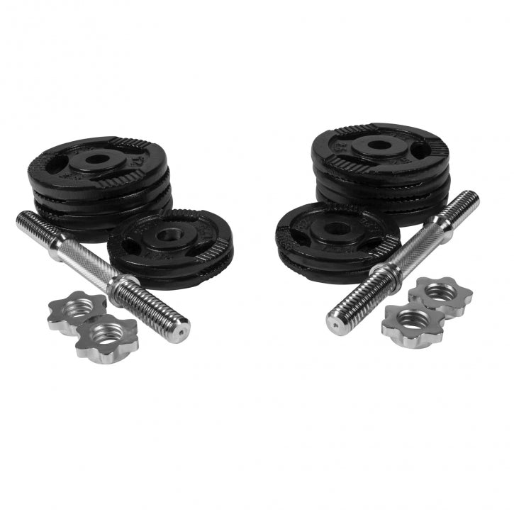 Valurautainen Tri Grip Käsipainosetti 30 kg Kierrelukoilla 35cm, Ø 30/31mm Musta 2kpl