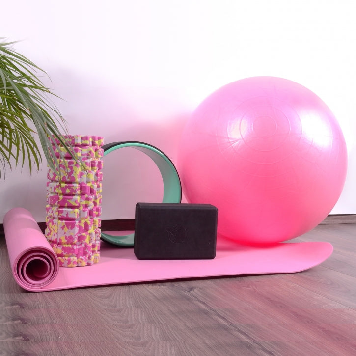 Joogasetti 5, Joogamatto, Joogapyörä, Joogapalikka, Pilatesrulla ja Jumppapallo
