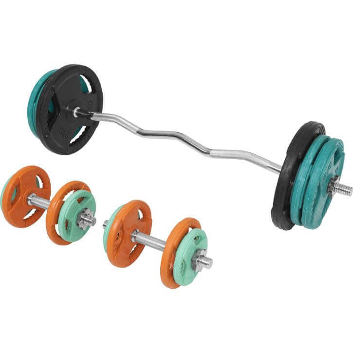 Levytankosarja 70kg / EZ Kulmatanko Ja Käsipainotangot + Levypainot Ø 30/31mm