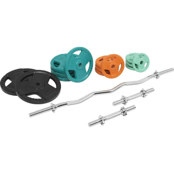 Levytankosarja 70kg / EZ Kulmatanko Ja Käsipainotangot + Levypainot Ø 30/31mm