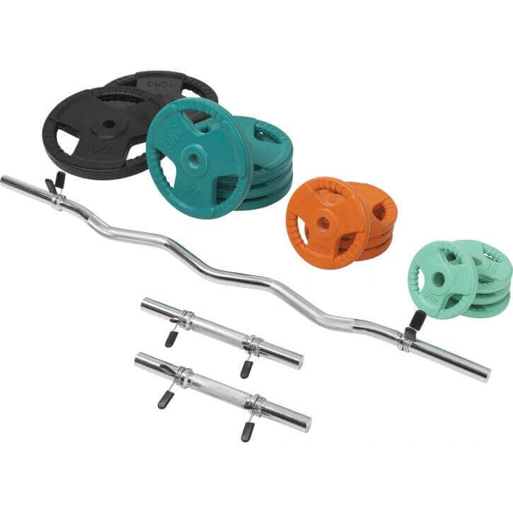 EZ Kulmatanko 120cm ja Käsipainotangot 35cm Jousilukoilla + Levypainosetti Ø 30mm, 70kg