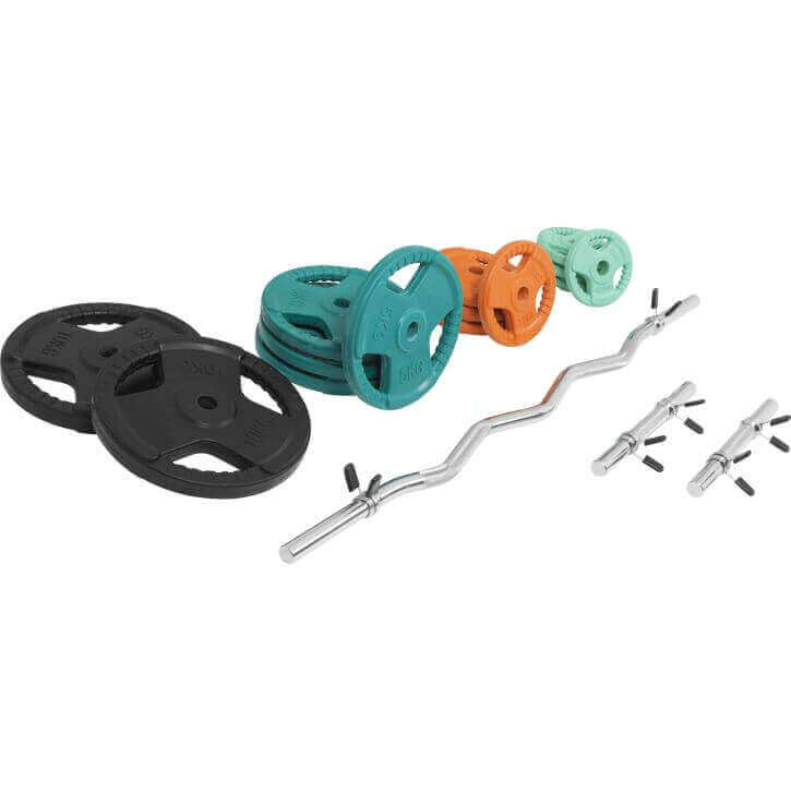 EZ Kulmatanko 120cm ja Käsipainotangot 35cm Jousilukoilla + Levypainosetti Ø 30mm, 70kg