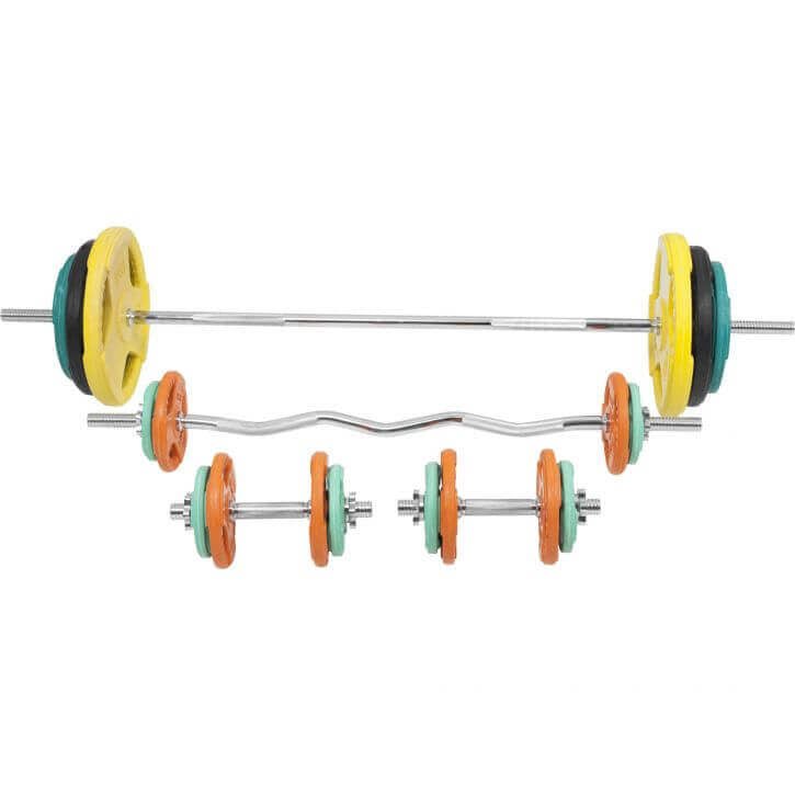 Gorilla Sports Kumipinnoitteinen Levytankosarja 105 kg, 30 mm Tri Grip, 3 Eri Levytankoa