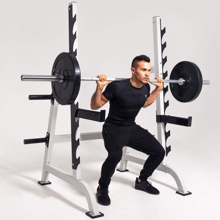 Squat Rack / Kyykkyräkki Musta – 9 Tangon Korkeutta, Turvaraudat ja Levypainotelineet