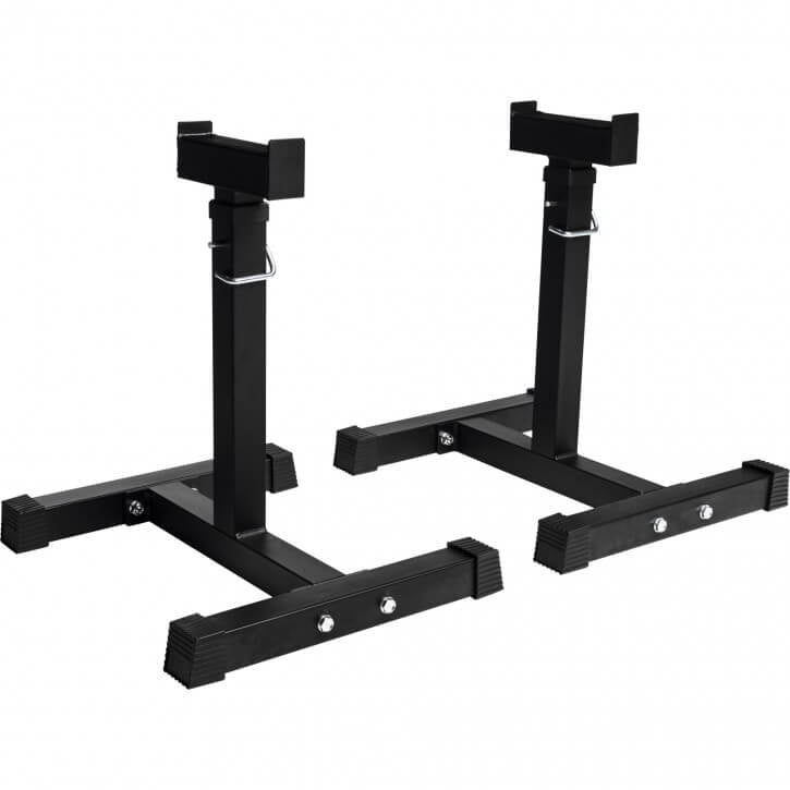 Kyykkyteline / Tankoteline 2 kpl – Matala, Säädettävä 52–71 cm, Max. 130 kg, Teräs, Musta