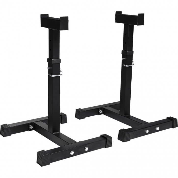 Kyykkyteline / Tankoteline 2 kpl – Matala, Säädettävä 52–71 cm, Max. 130 kg, Teräs, Musta