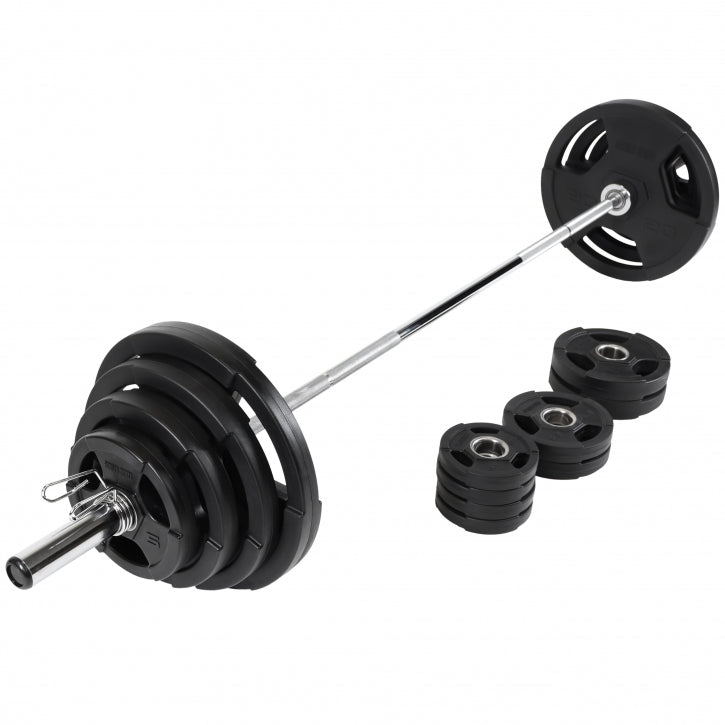 Levytankosetti 130 kg / Vinyyli Tri Grip Levypainot + Olympia Levytanko 218cm, Ø 50/51mm