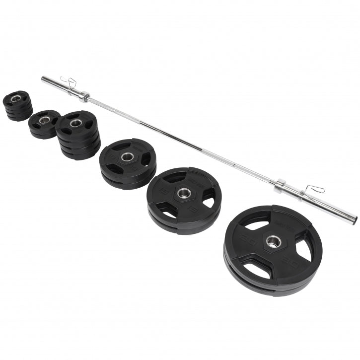 Levytankosetti 130 kg / Vinyyli Tri Grip Levypainot + Olympia Levytanko 218cm, Ø 50/51mm