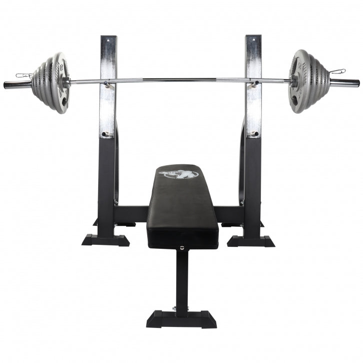 Heavy Duty Punnerruspenkki Musta + Olympia Levytankosarja Jousilukoilla 130kg