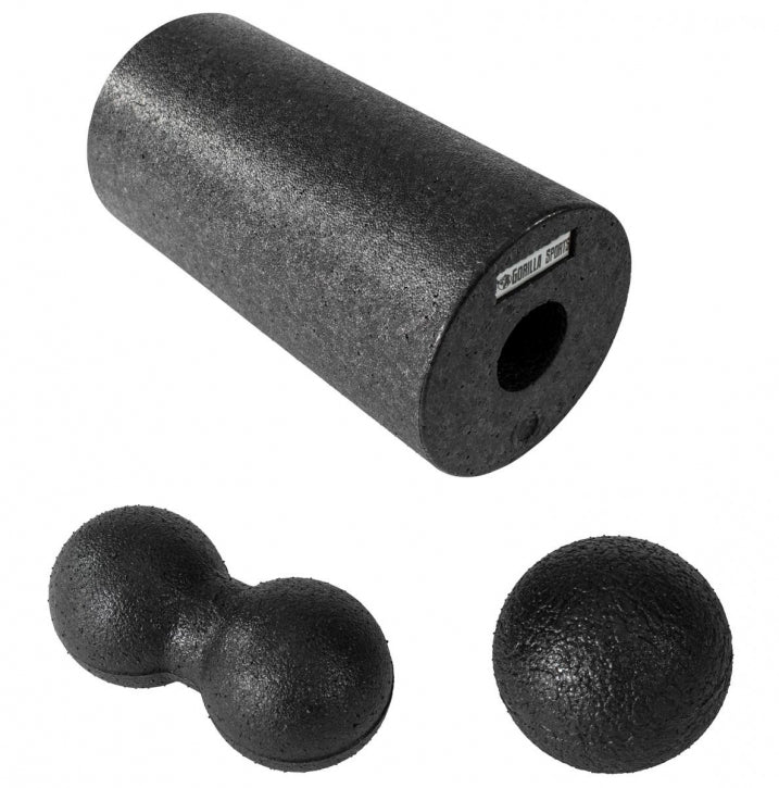 Fascia Hierontarulla 3-setti, Foam Roller 29x15cm ja Hierontapallot, Musta