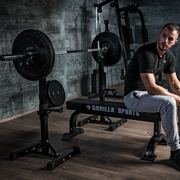 Säädettävät Kyykkytelineet / Levytankotelineet 2 kpl – Turvaraudoilla, Max. 500 kg, Musta