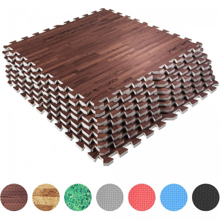 Treenimatto / Palamatto, 8 Palaa 60x60x1,2cm EVA-Vaahtomuovi Tumma Puukuosi