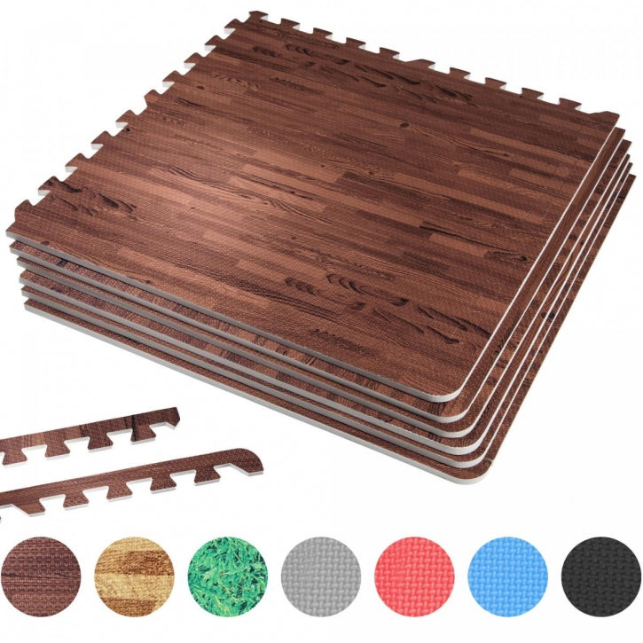 Suojamatto / Palamatto, 6 Palaa + 12 Reunapalaa 60x60x1,2cm EVA-Vaahtomuovi Tumma Puukuosi