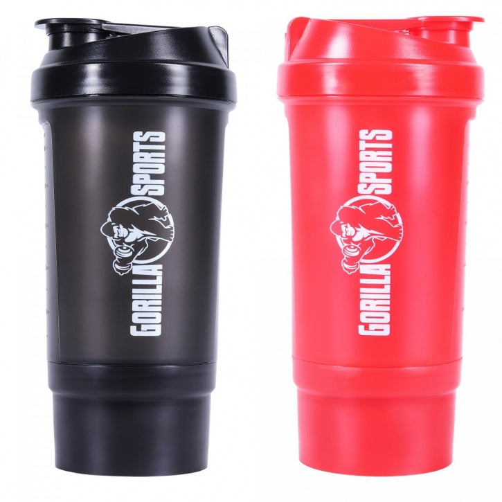 Gorilla Sports Shaker Lokerolla 500ml, 20.5x10cm, 100% BPA/DEHP-vapaa, Musta/Punainen
