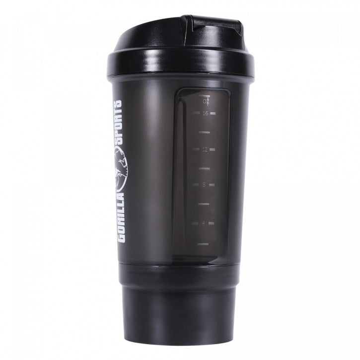 Gorilla Sports Shaker Lokerolla 500ml, 20.5x10cm, 100% BPA/DEHP-vapaa, Musta/Punainen
