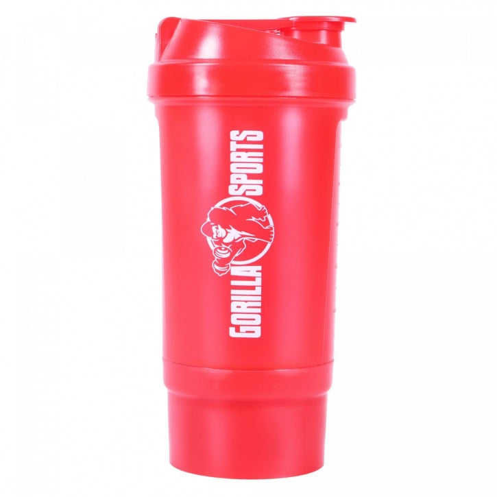 Gorilla Sports Shaker Lokerolla 500ml, 20.5x10cm, 100% BPA/DEHP-vapaa, Musta/Punainen