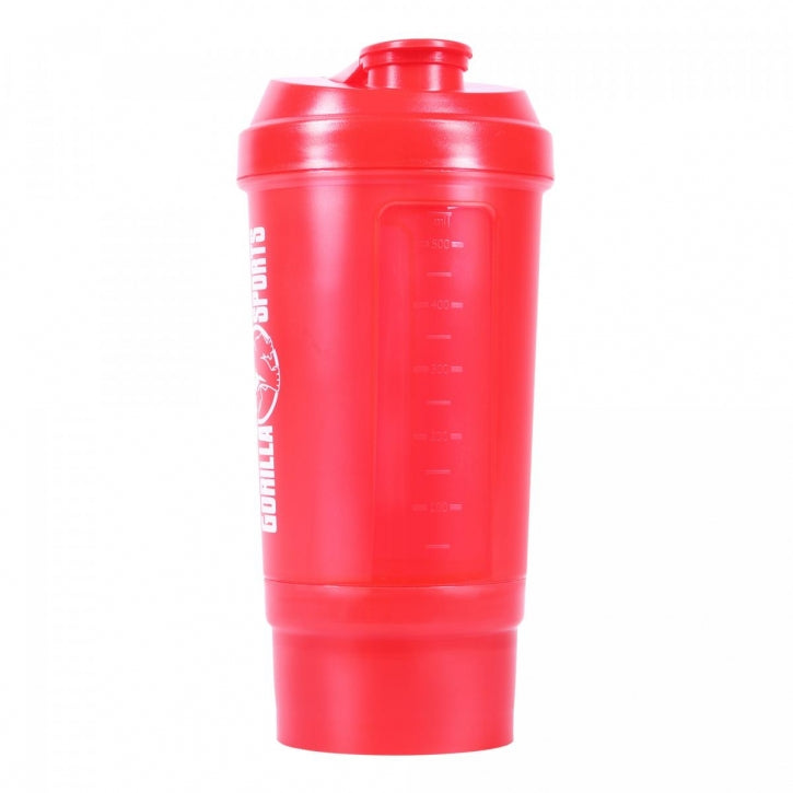 Gorilla Sports Shaker Lokerolla 500ml, 20.5x10cm, 100% BPA/DEHP-vapaa, Musta/Punainen