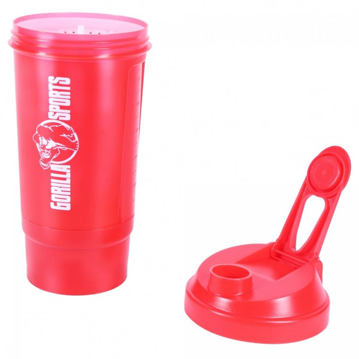 Gorilla Sports Shaker Lokerolla 500ml, 20.5x10cm, 100% BPA/DEHP-vapaa, Musta/Punainen