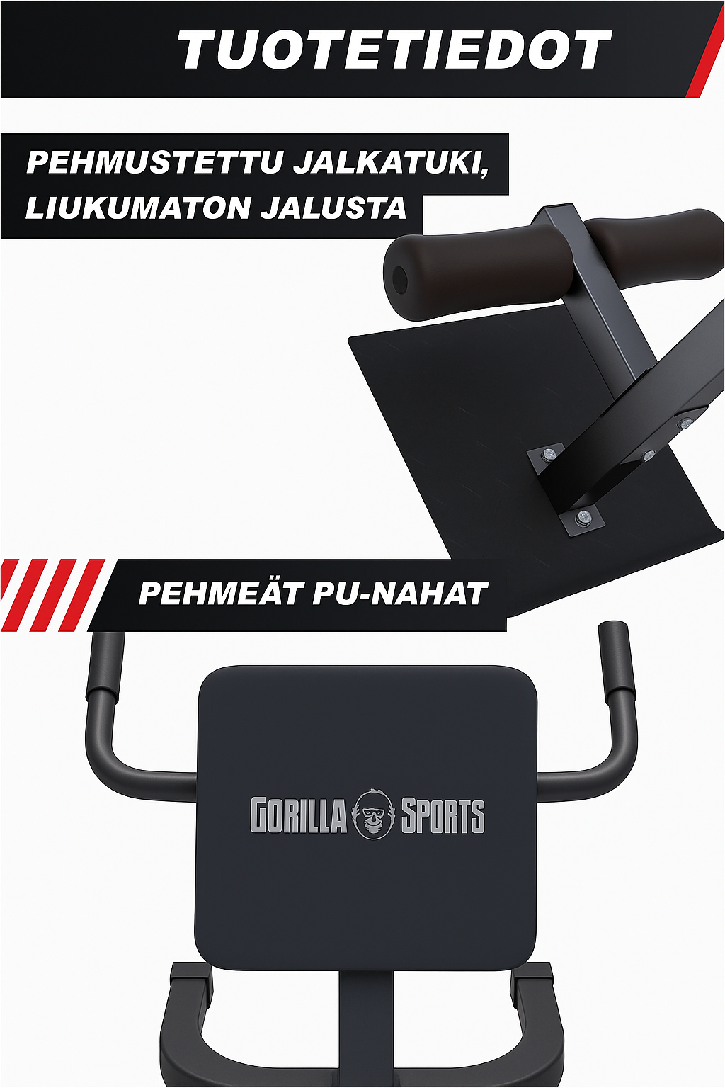 Säädettävä Selkäpenkki / Selkälihaslaite Tukikahvoilla 128x56x78-86cm Musta