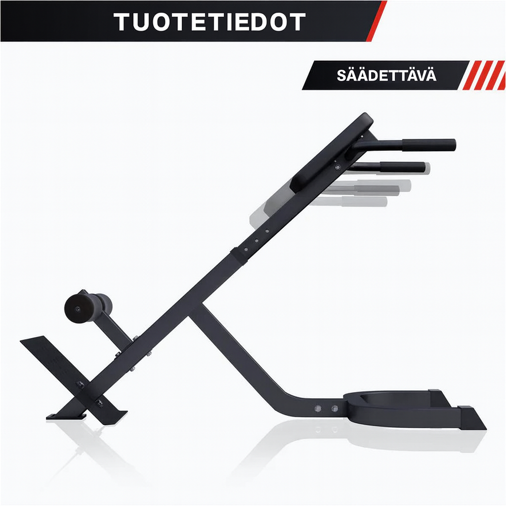 Säädettävä Selkäpenkki / Selkälihaslaite Tukikahvoilla 128x56x78-86cm Musta