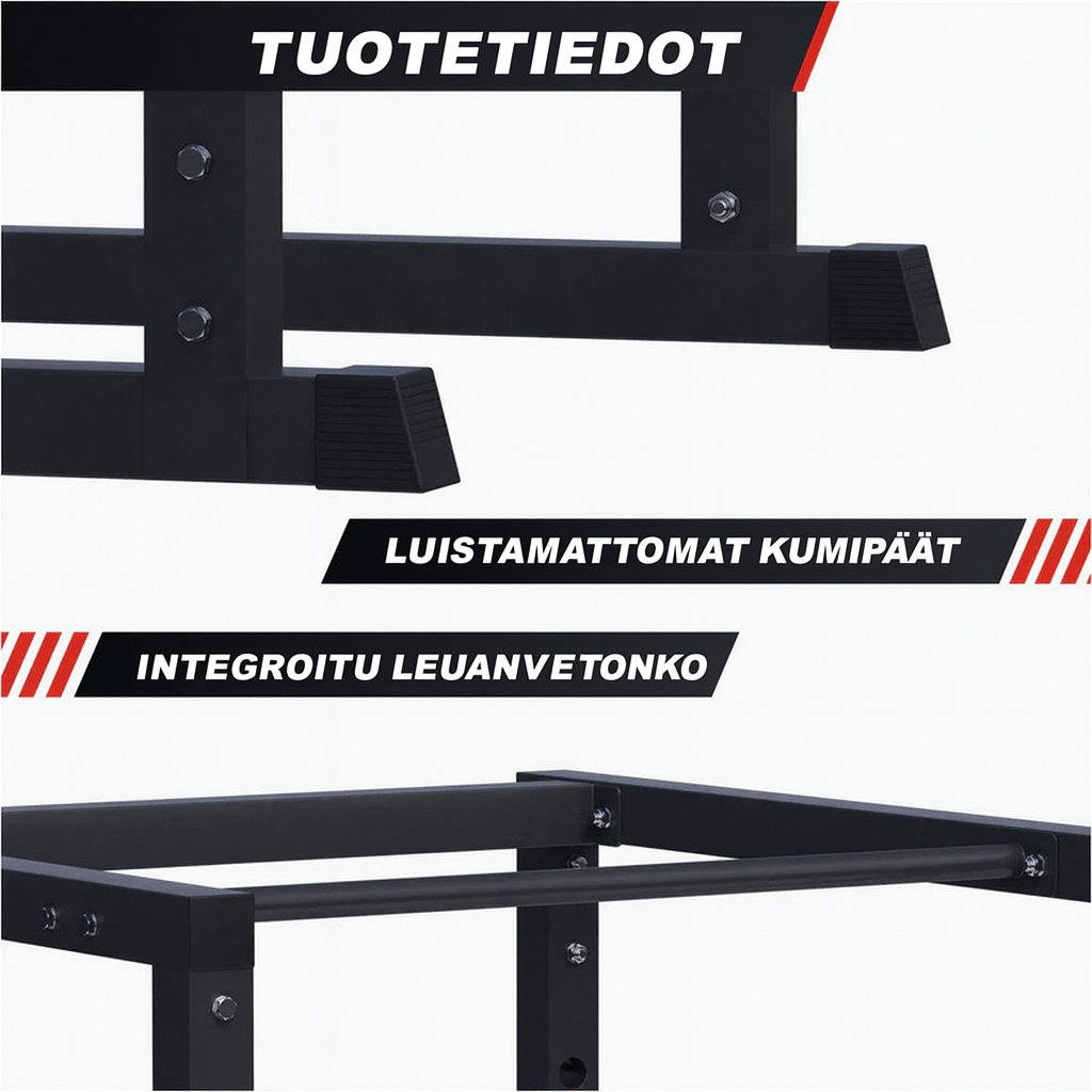 Kyykkyhäkki / Power Rack Musta – Turvaraudat, Leuanvetotanko, 200 kg