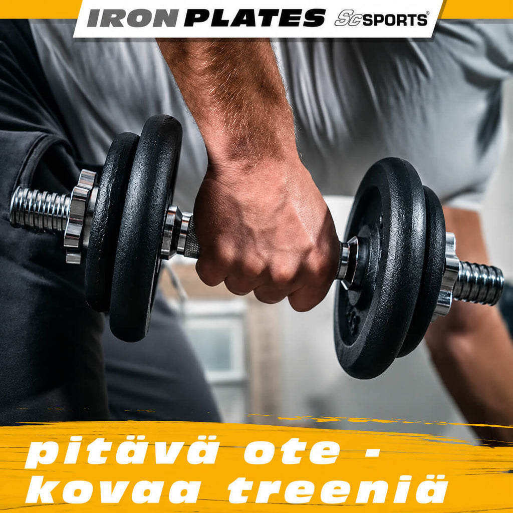 Valurautainen käsipainosarja salkulla 15–20 kg